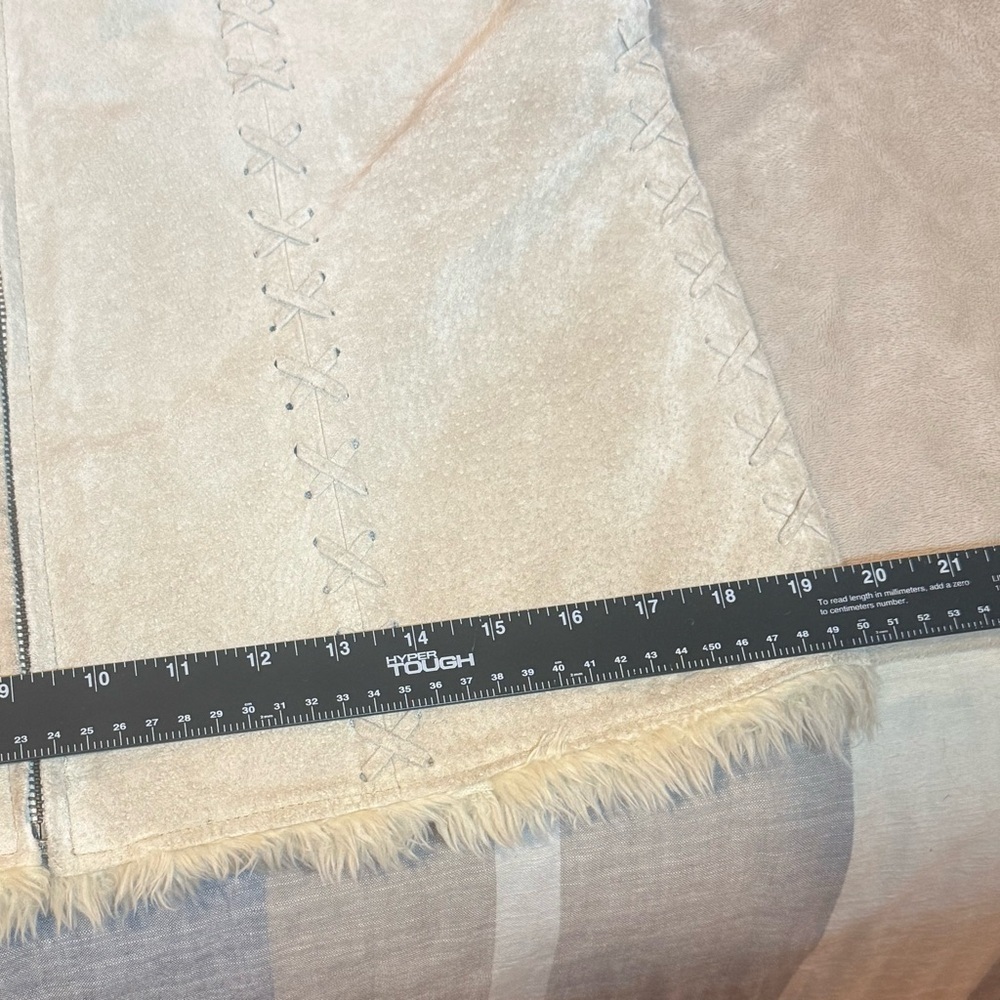 Vtg Penny Lane Ruff Hewn Fur Trimmed Suede-Leather  Shearling CoatVest Jacket  S - Picture 12 of 13